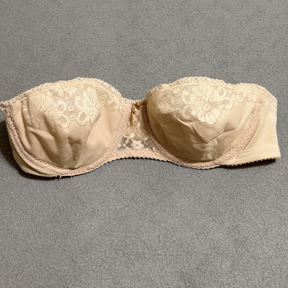 Vtg Bra Pin-Up Retro Union Made USA 36A Lace Adjustable Bow Lingerie Strapless‎